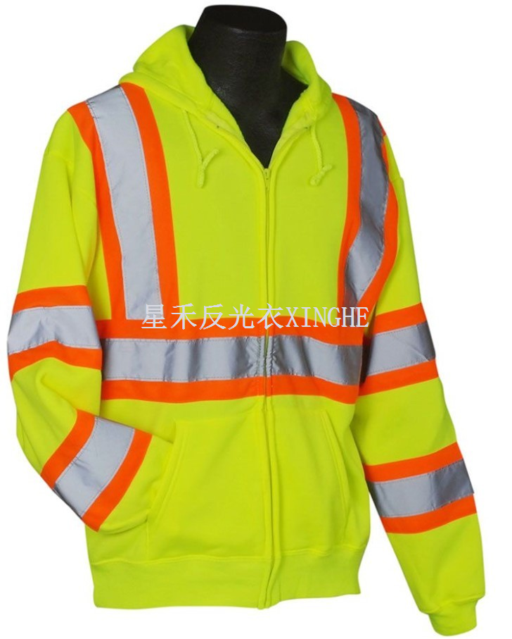 Hi Vis Hooded Sweatshirt W/Kontraste Stripes